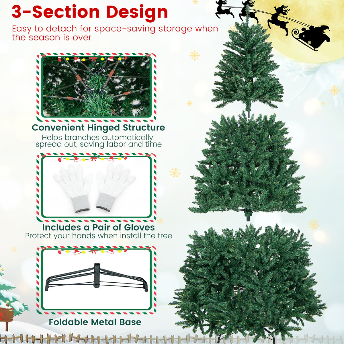 Gymax 7.5 FT Artificial Christmas Tree Hinged Christmas Tree w/ 2254 Lush Branch Tips
