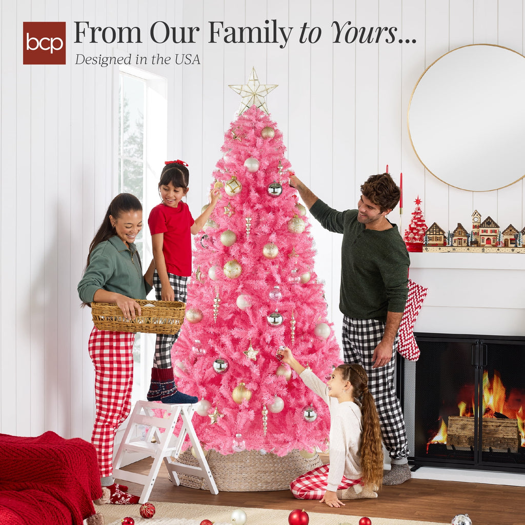 Best Choice Products Artificial Christmas Tree, 9ft Premium Unlit Pine Design, Dense Branches w/Easy Assembly - Pink
