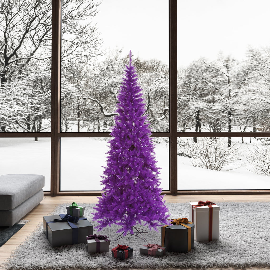 Vickerman 6.5' Purple Fir Slim Artificial Christmas Tree, Unlit - Faux Fir Christmas Tree - Seasonal Indoor Home Decor