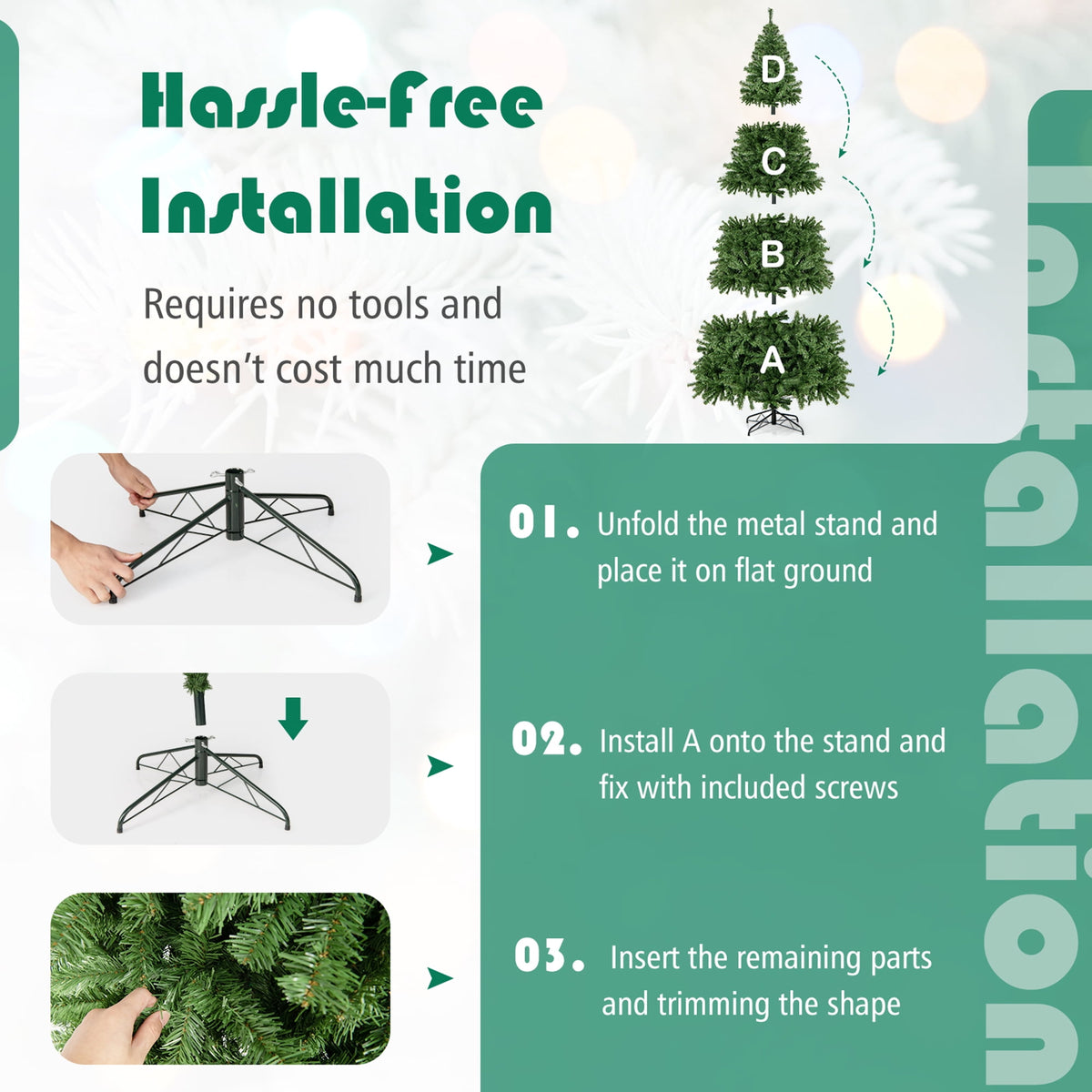 Gymax 7.5 ft Unlit Artificial Christmas Tree Hinged Spruce Xmas Tree w/ Metal Stand