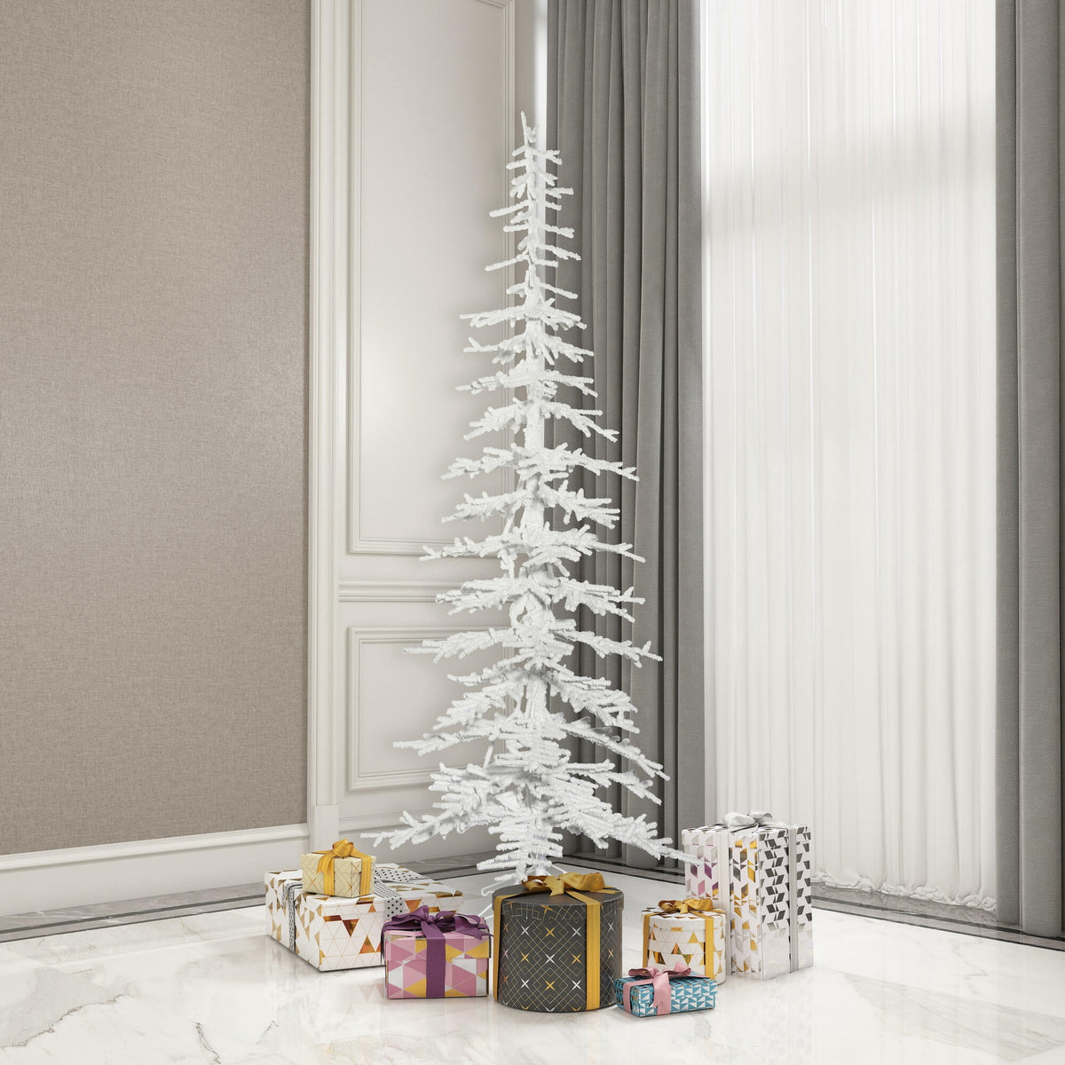 Vickerman 7.5' x 34" Flocked Kuna Pine Artificial Christmas Tree, Unlit