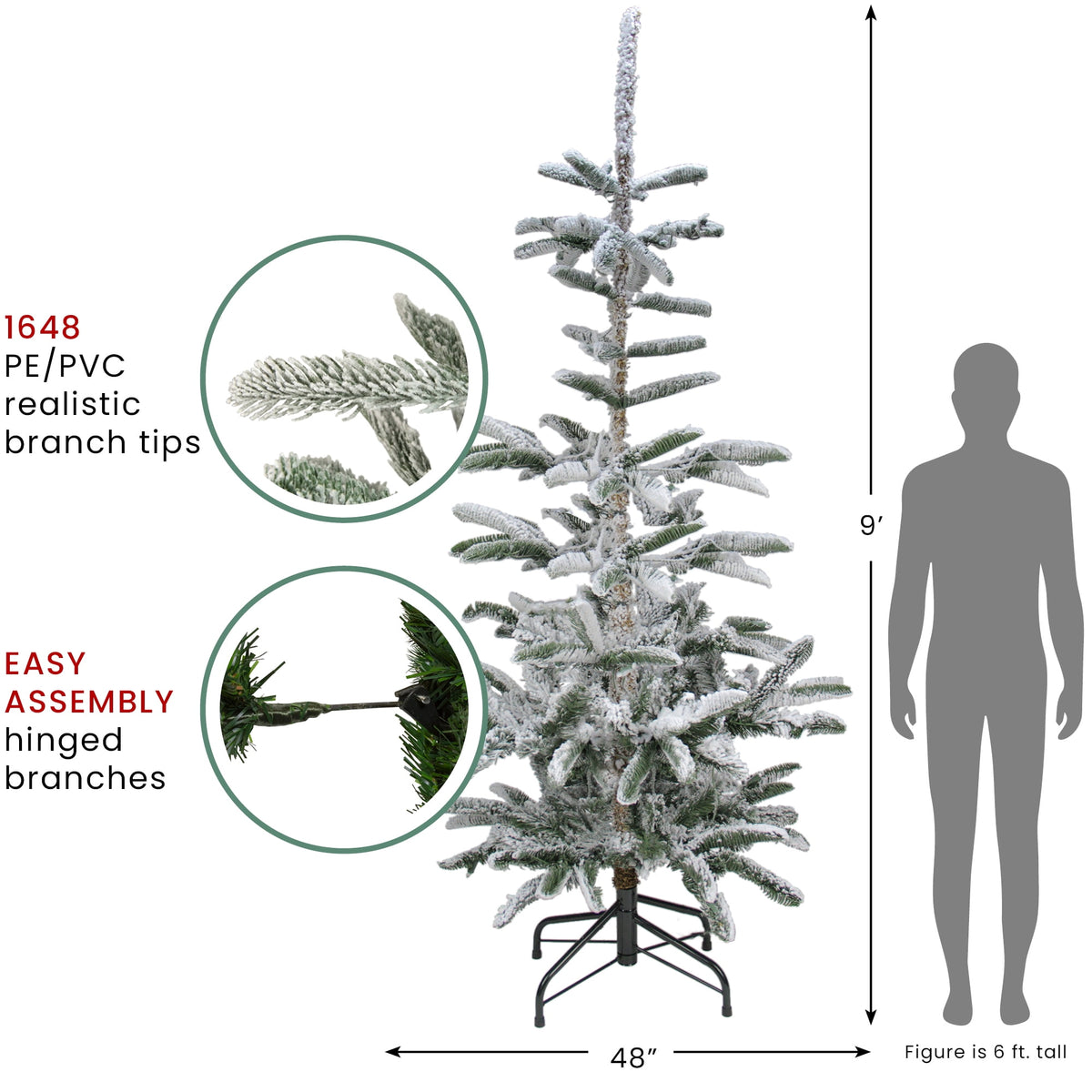 Northlight Real Touch™️ Slim Flocked Nordmann Fir Artificial Christmas Tree - 6.5' - Unlit