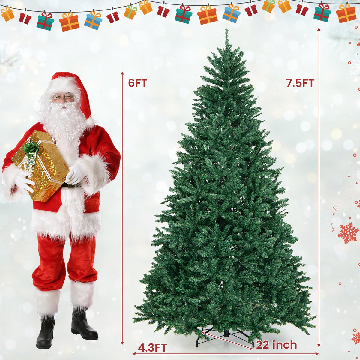 Gymax 7.5 FT Artificial Christmas Tree Hinged Christmas Tree w/ 2254 Lush Branch Tips