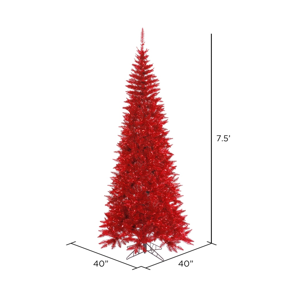 Vickerman 7.5' Tinsel Red Fir Slim Artificial Christmas Tree, Unlit - Faux Red Christmas Tree - Seasonal Indoor Home Decor