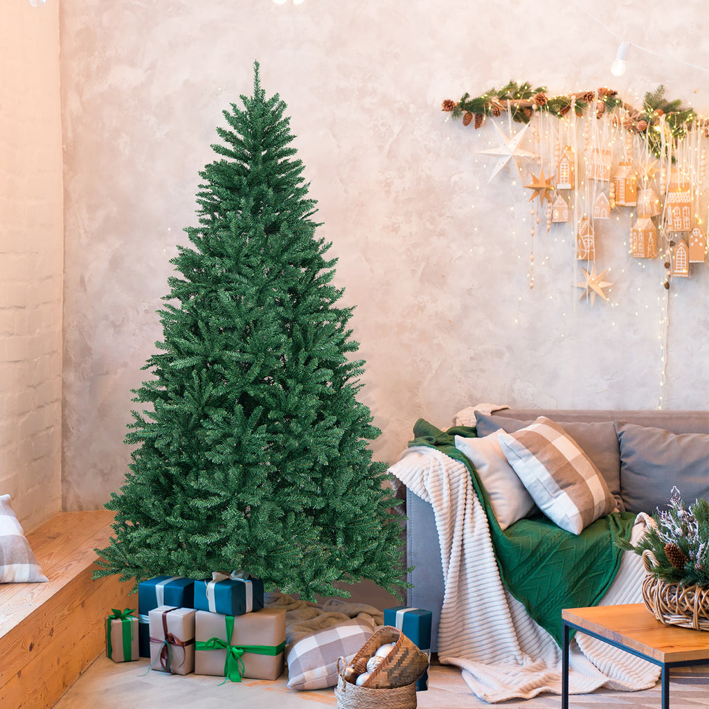Gymax 7.5 FT Artificial Christmas Tree Hinged Christmas Tree w/ 2254 Lush Branch Tips
