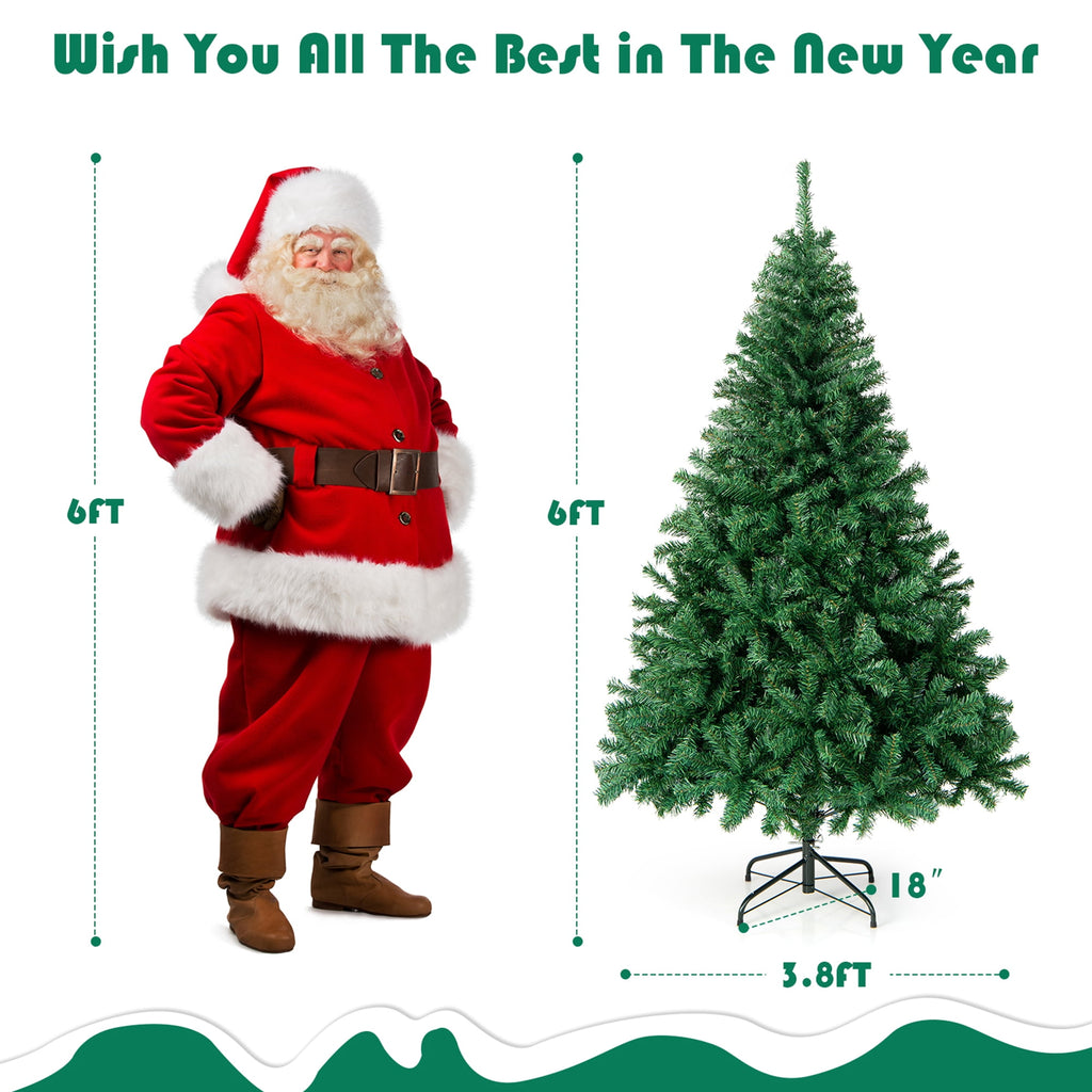Gymax 7.5 ft Unlit Artificial Christmas Tree Hinged Spruce Xmas Tree w/ Metal Stand