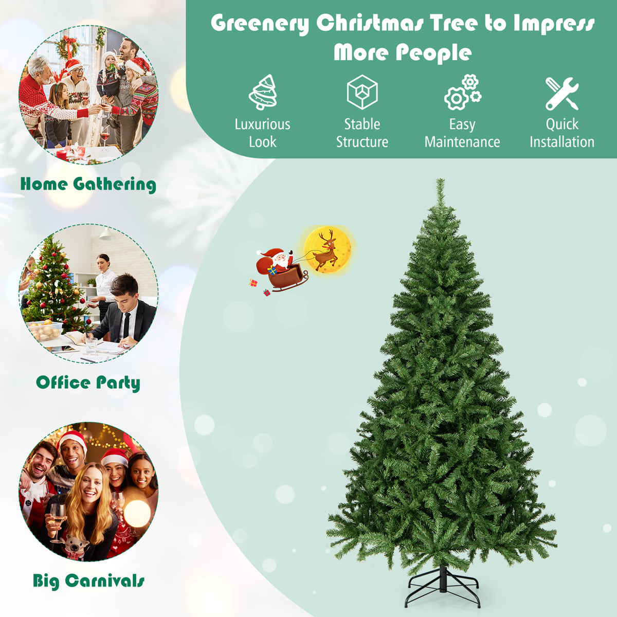 Gymax 7.5 ft Unlit Artificial Christmas Tree Hinged Spruce Xmas Tree w/ Metal Stand