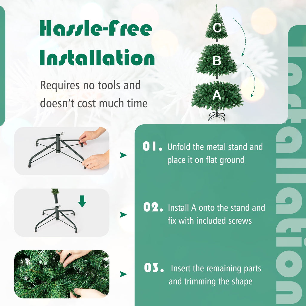 Costway 7.5FT PVC Christmas Tree 1346 Tips Hinged Solid Metal Leg