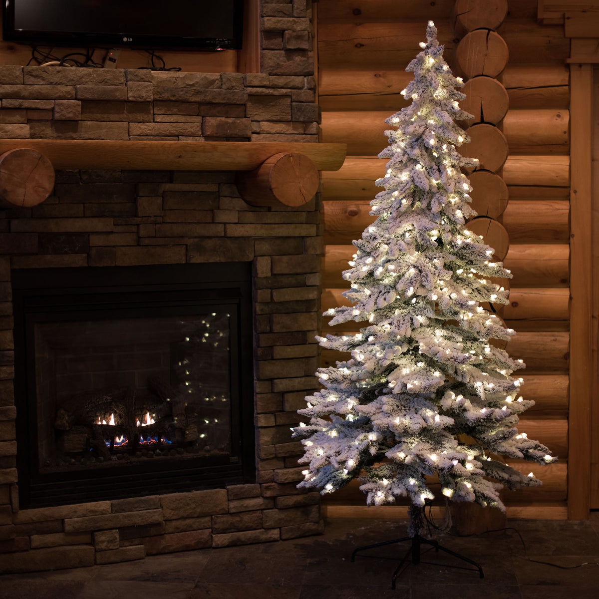 Vickerman 5' Flocked Spruce Artificial Christmas Tree, Warm White Single Mold LED Lights