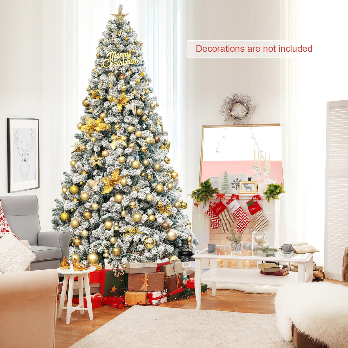Gymax 9ft Snow Flocked Hinged Artificial Christmas Tree Unlit Holiday Decor