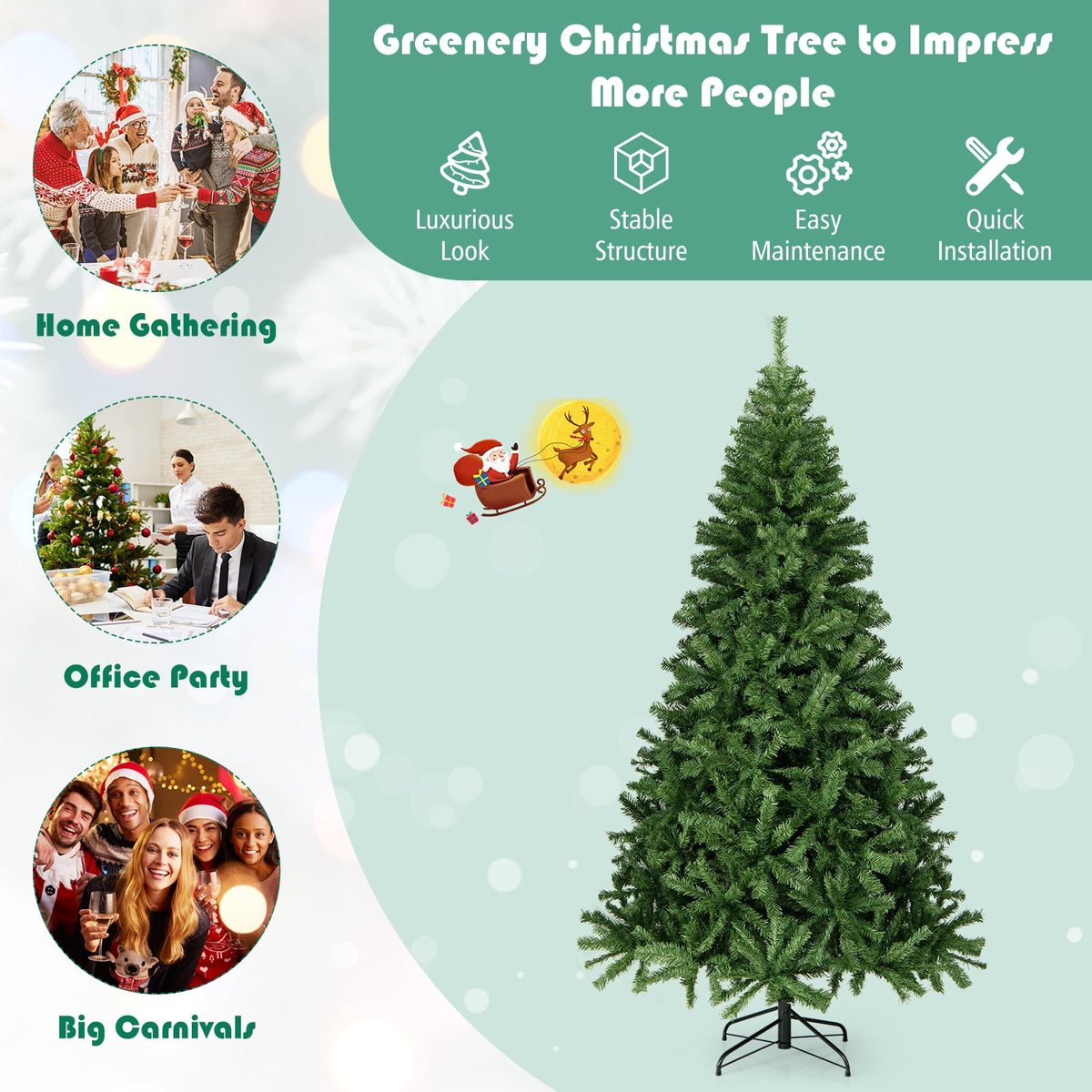 Costway 7.5FT PVC Christmas Tree 1346 Tips Hinged Solid Metal Leg
