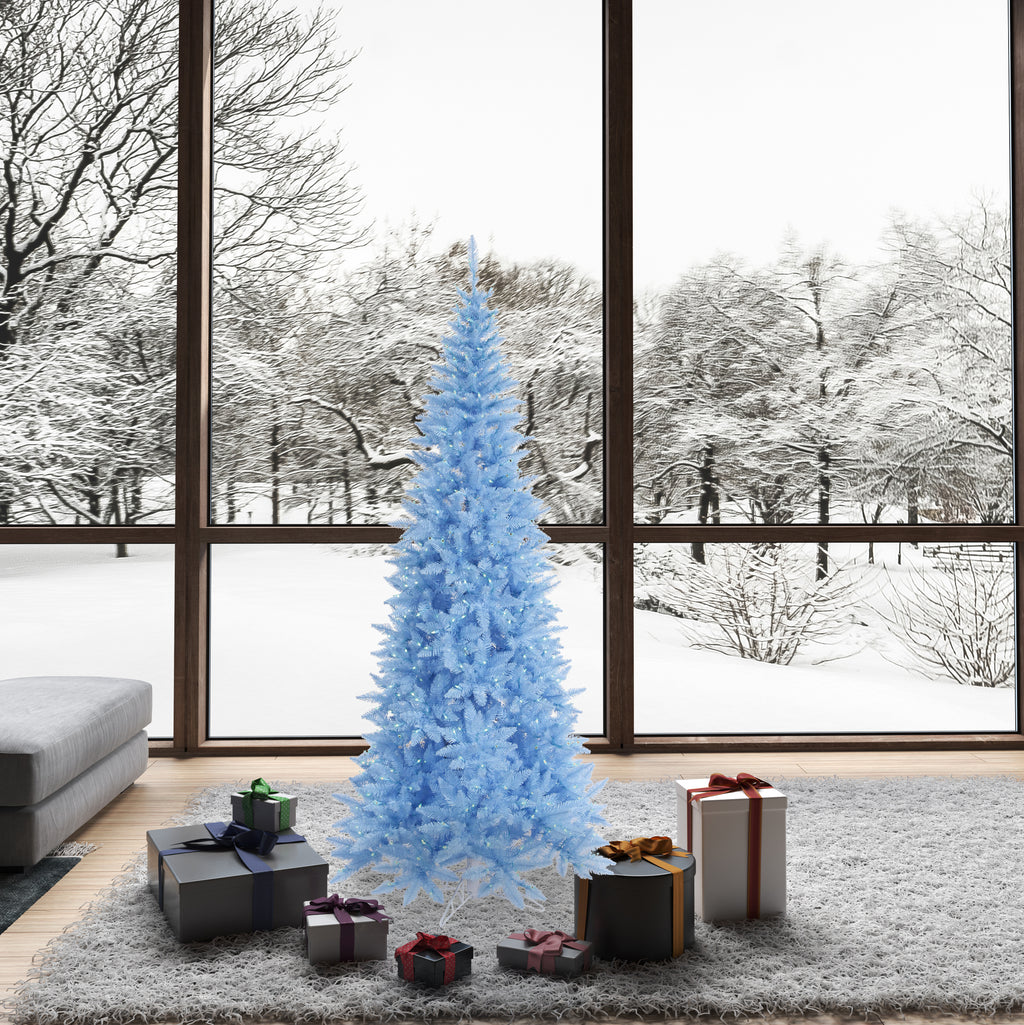 Vickerman 6.5' Sky Blue Fir Slim Artificial Christmas Tree, Blue Dura-lit LED Lights