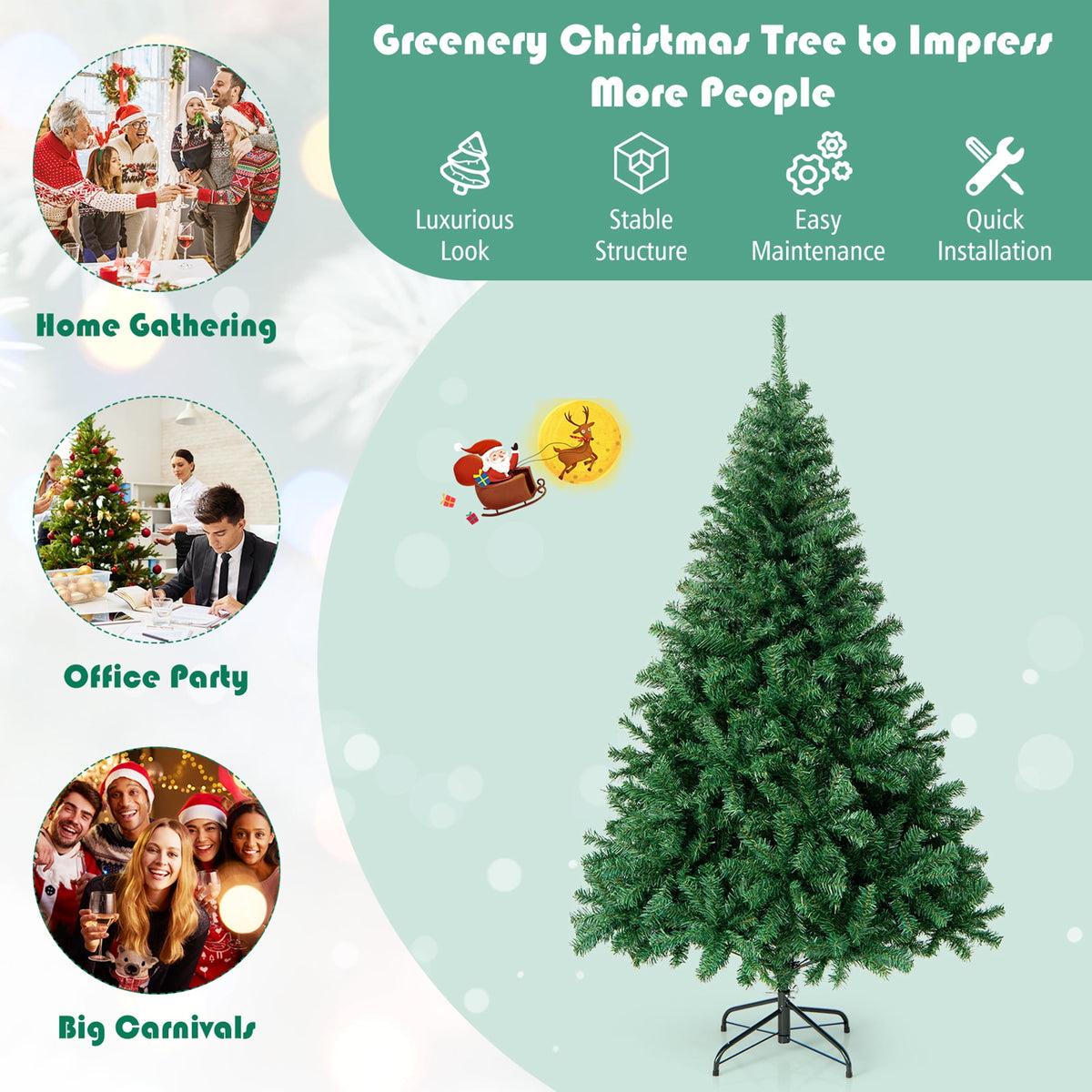 Gymax 7.5 ft Unlit Artificial Christmas Tree Hinged Spruce Xmas Tree w/ Metal Stand