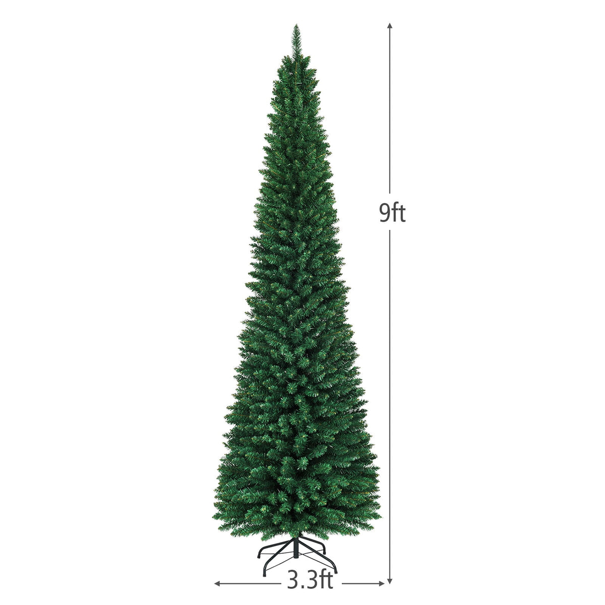 Gymax 9' PVC Artificial Christmas Tree Holiday Decor Slim Pencil Tree Metal Stand