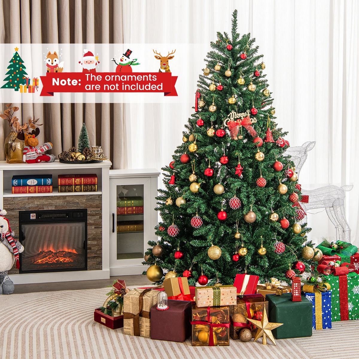 Gymax 7.5 FT Artificial Christmas Tree Hinged Christmas Tree w/ 2254 Lush Branch Tips