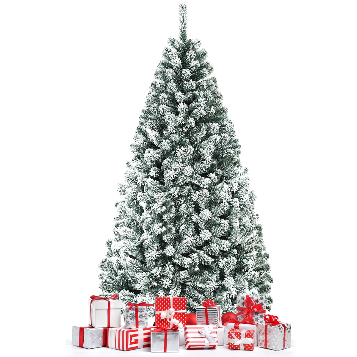 Gymax 9ft Snow Flocked Hinged Artificial Christmas Tree Unlit Holiday Decor