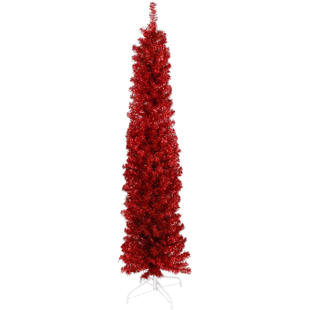 Northlight 6' Unlit Artificial Christmas Tree Pencil Red Tinsel