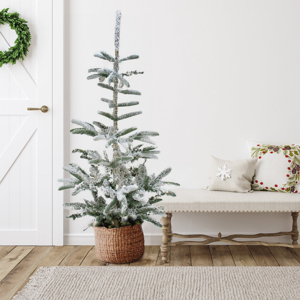 Northlight Real Touch™ Slim Flocked Nordmann Fir Artificial Christmas Tree- 4.5' - Unlit