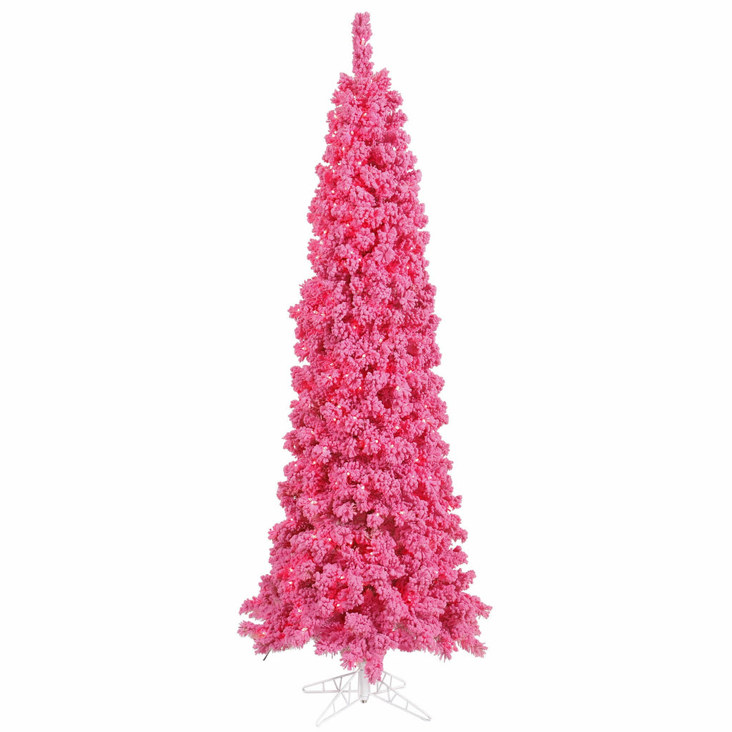 Vickerman 6.5' Flocked Pink Pencil Fir Artificial Christmas Tree, Pink Dura-lit LED Lights