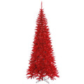 Vickerman 7.5' Tinsel Red Fir Slim Artificial Christmas Tree, Unlit - Faux Red Christmas Tree - Seasonal Indoor Home Decor