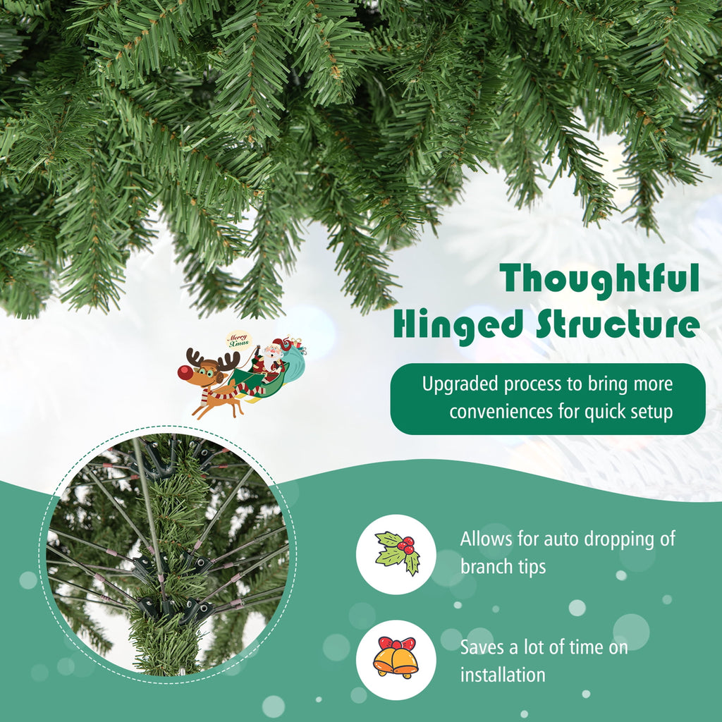 Gymax 7.5 ft Unlit Artificial Christmas Tree Hinged Spruce Xmas Tree w/ Metal Stand