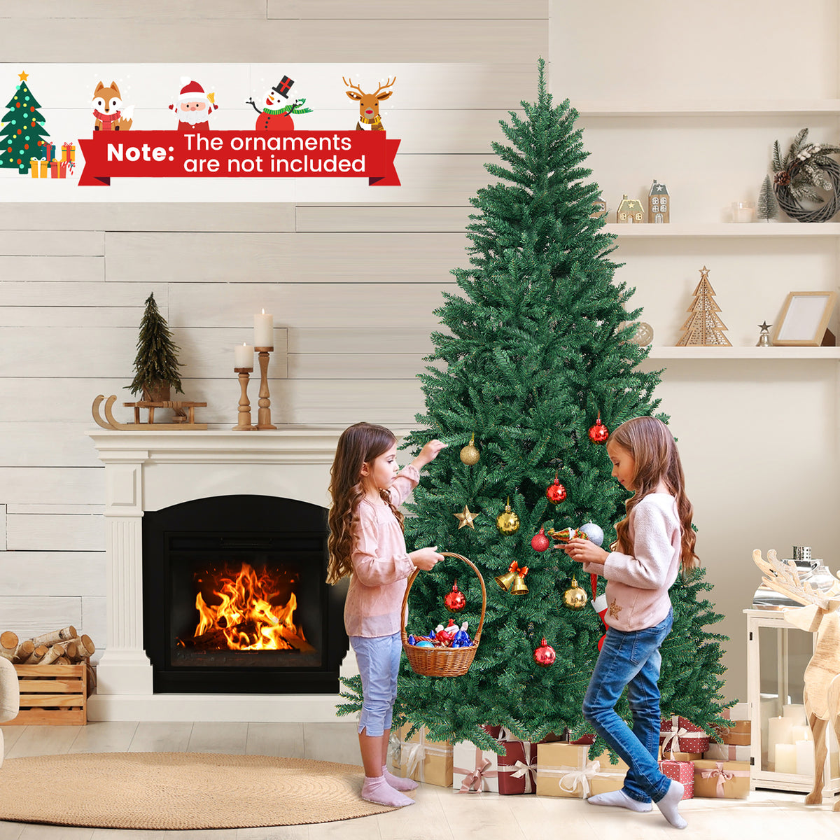 Gymax 7.5 FT Artificial Christmas Tree Hinged Christmas Tree w/ 2254 Lush Branch Tips