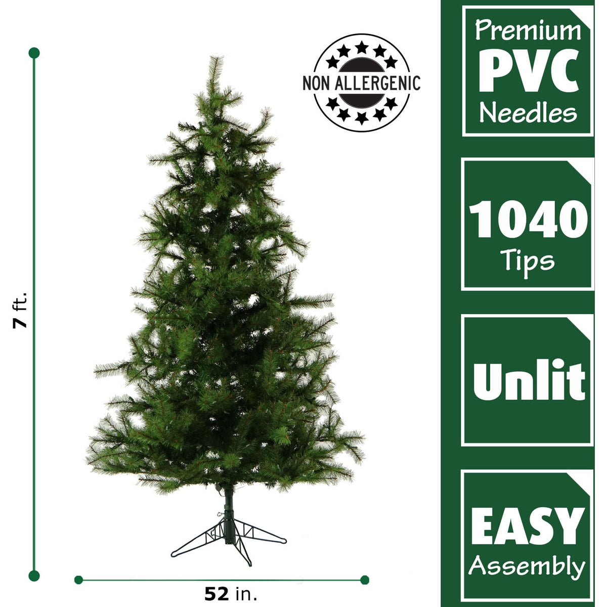 Fraser Hill Farm 7-Ft. Unlit Southern Peace Green Artificial Christmas Tree | Traditional Full Silhouette | High Quality Realistic Foliage | Foldable for Easy Storage | Holiday Decor | FFSP075-0GR
