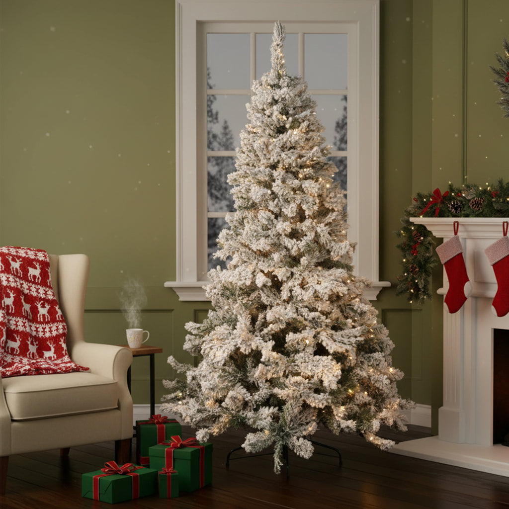 Northlight 7.5' Unlit Artificial Christmas Tree Heavily Flocked Pine Medium - Unlit