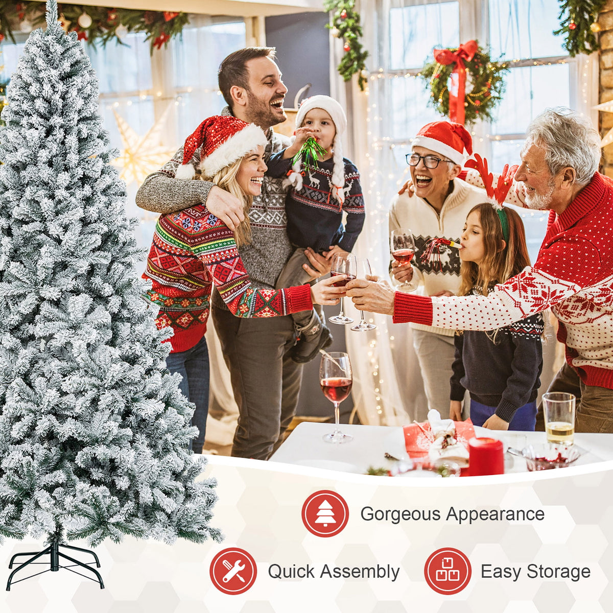 Gymax 9ft Snow Flocked Hinged Artificial Christmas Tree Unlit Holiday Decor
