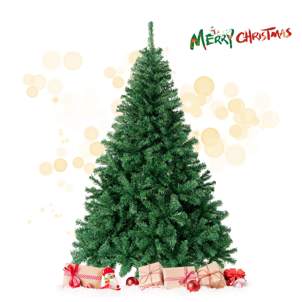Gymax 7.5 ft Unlit Artificial Christmas Tree Hinged Spruce Xmas Tree w/ Metal Stand