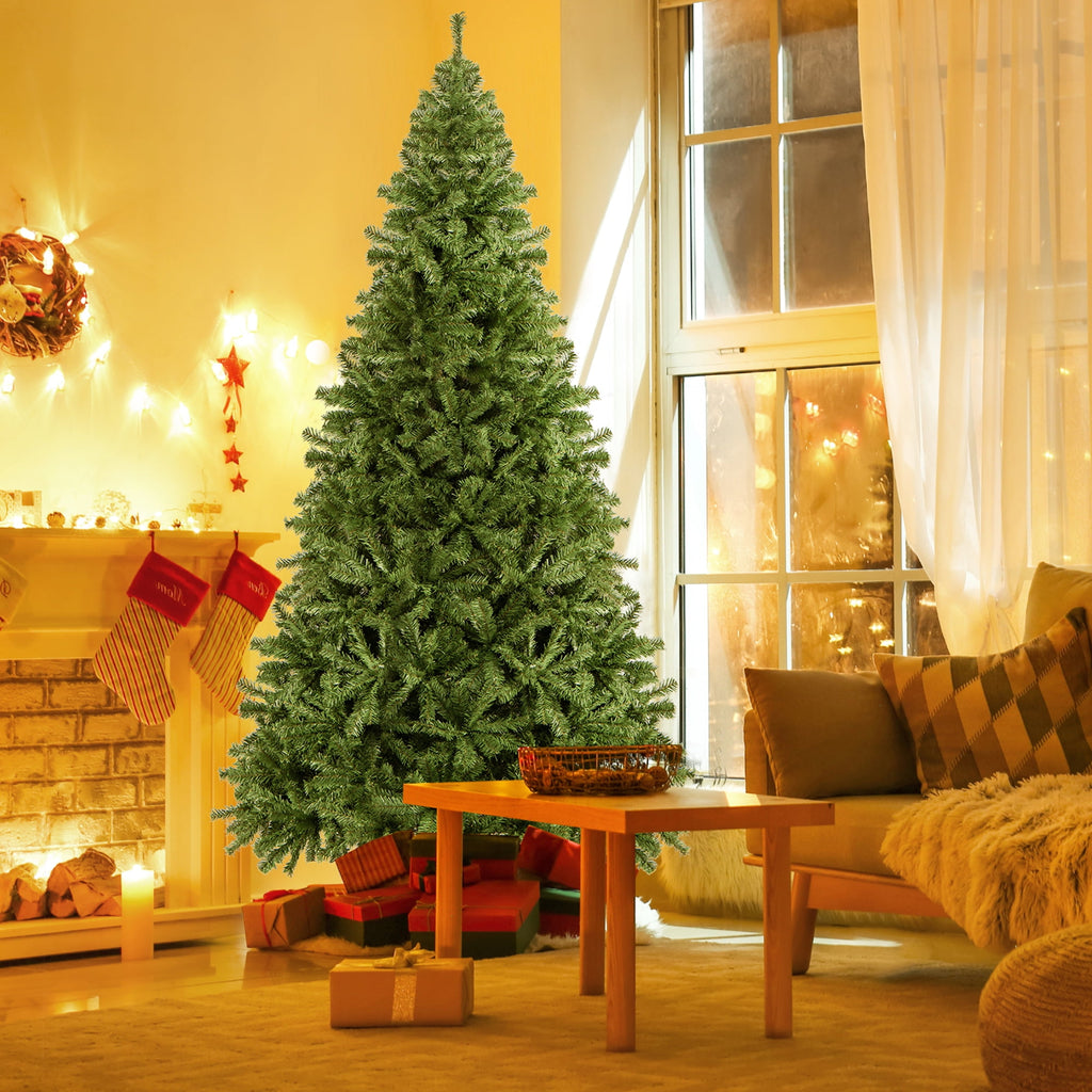 Gymax 7.5 ft Unlit Artificial Christmas Tree Hinged Spruce Xmas Tree w/ Metal Stand