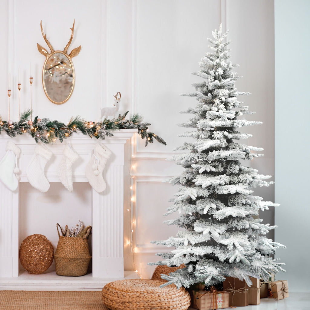 Fraser Hill Farm 6.5-Ft. Flocked Pine Valley Christmas Tree, FFPV065-0SN