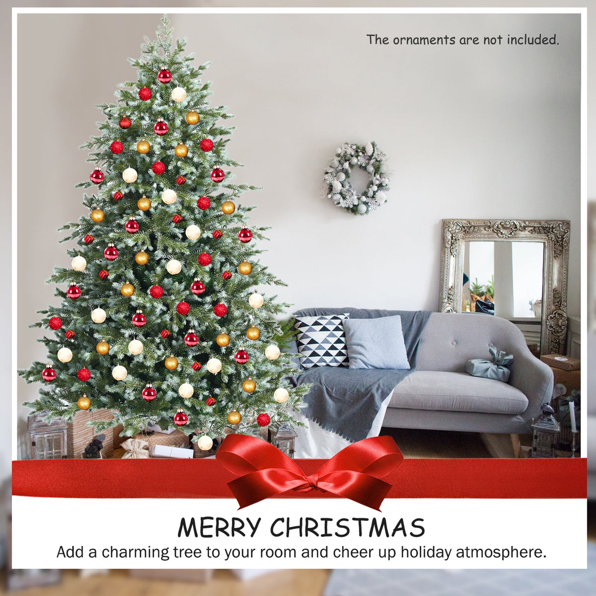 Gymax Green Hinged Full Hinged Artificial Christmas Tree, with Metal Stand 7'