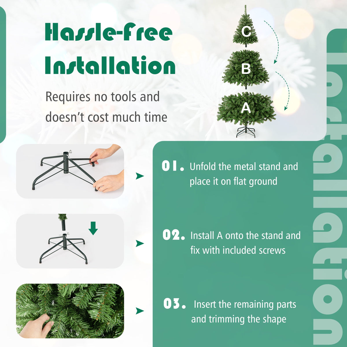 Gymax 7.5 ft Unlit Artificial Christmas Tree Hinged Spruce Xmas Tree w/ Metal Stand