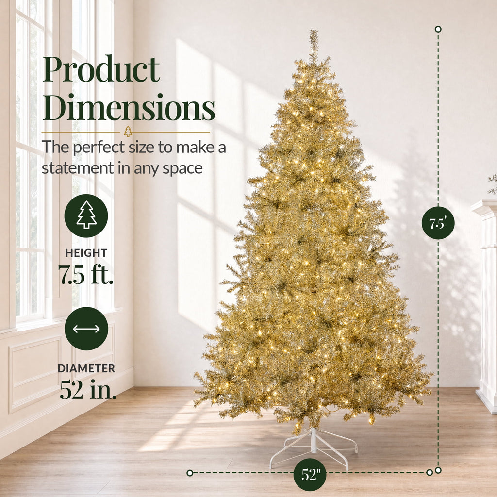 Best Choice Products 7.5ft Artificial Tinsel Christmas Tree with Viral Twinkling Lights, Pre-Lit Pine, 550 Lights