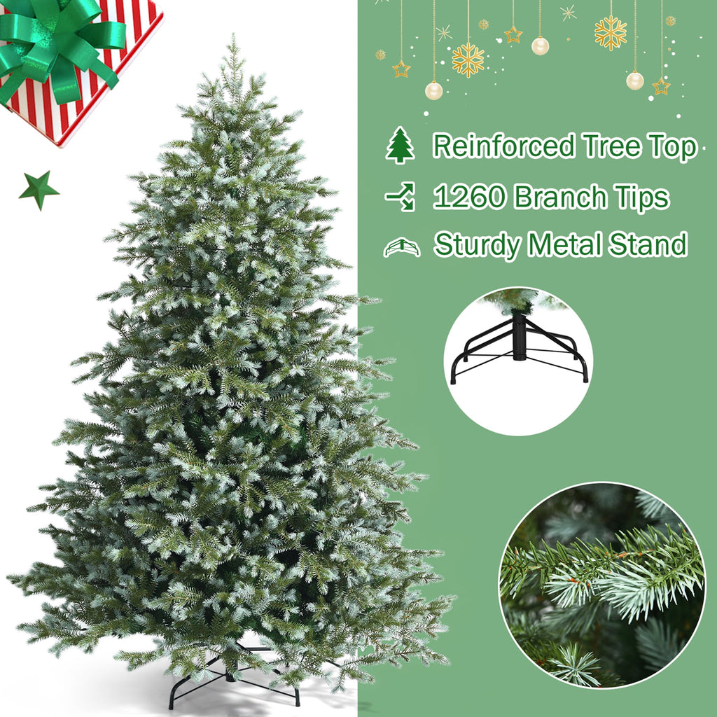 Gymax Green Hinged Full Hinged Artificial Christmas Tree, with Metal Stand 7'