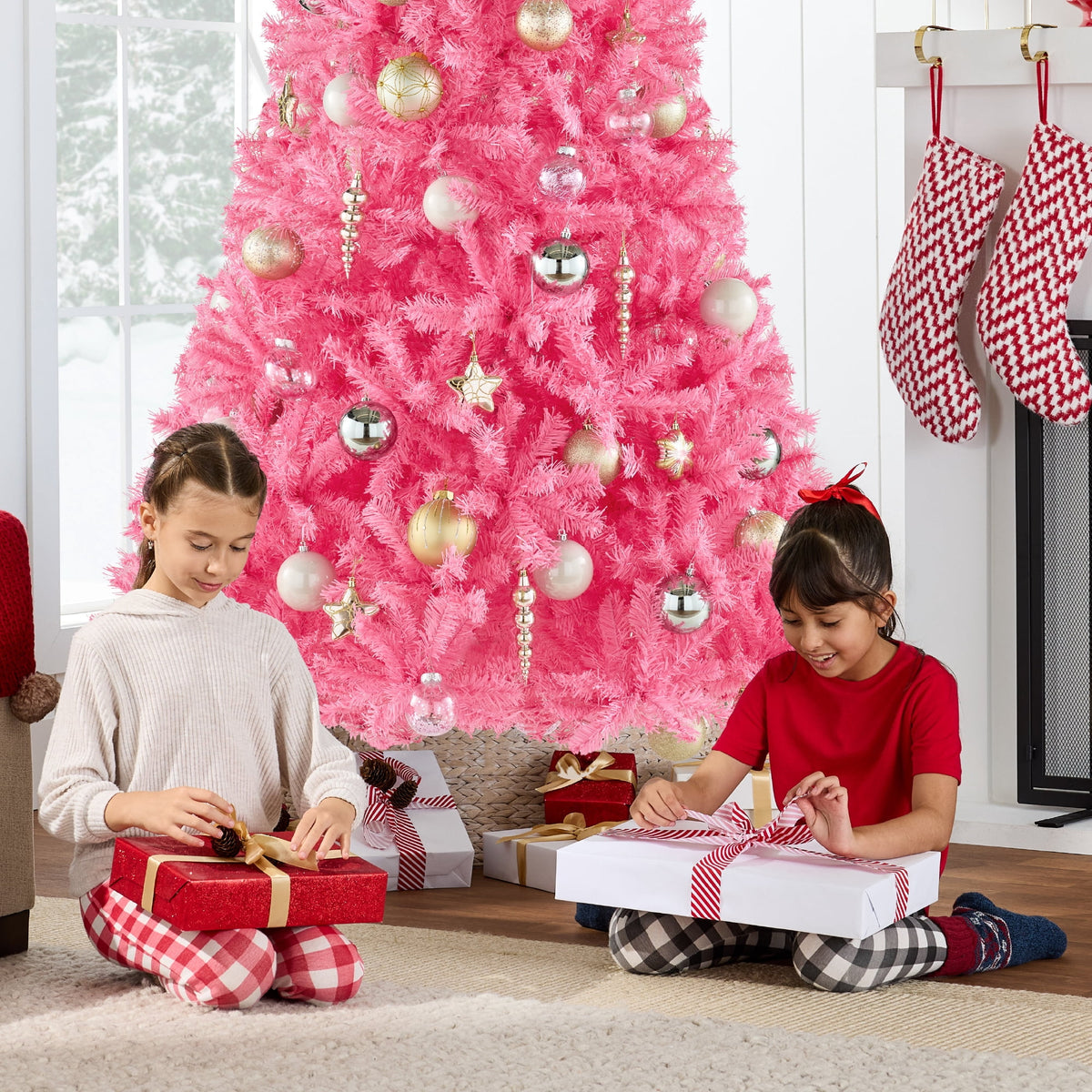Best Choice Products Artificial Christmas Tree, 9ft Premium Unlit Pine Design, Dense Branches w/Easy Assembly - Pink
