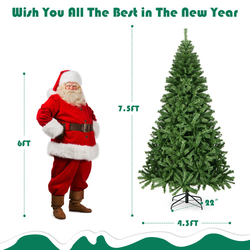Gymax 7.5 ft Unlit Artificial Christmas Tree Hinged Spruce Xmas Tree w/ Metal Stand