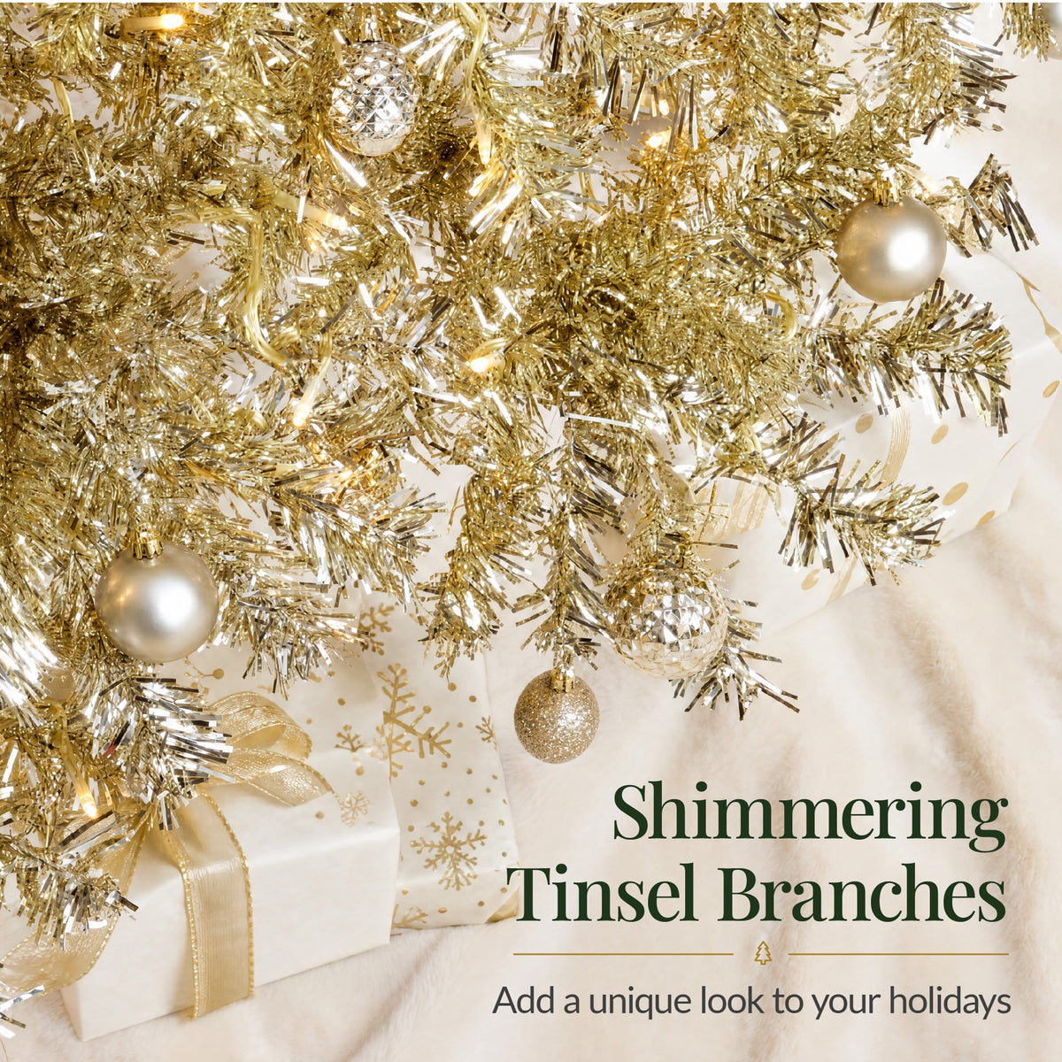 Best Choice Products 7.5ft Artificial Tinsel Christmas Tree with Viral Twinkling Lights, Pre-Lit Pine, 550 Lights